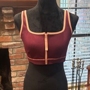Fabletics Burgundy and Peach Zip Sports Bra